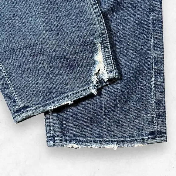 Blue High Rise Distressed Jeans with Slim Fit